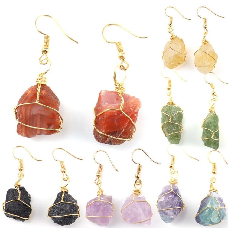 New handmade gold winding natural stone crystal agate earrings women’s earrings