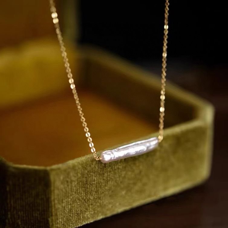 Square small silver bar pearl necklace natural baroque freshwater pearl ins design style light luxury