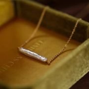 Square small silver bar pearl necklace natural baroque freshwater pearl ins design style light luxury
