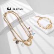 Kenjie European and American fashion multi-pendant medieval necklace women’s copper bead chain hemp rope chain enamel oil drop