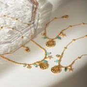 European and American cross-border INS style 18k gold stainless steel shell star set with rhinestones blue Milky Way.