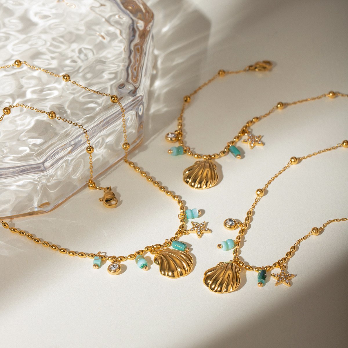 European and American cross-border INS style 18k gold stainless steel shell star set with rhinestones blue Milky Way.