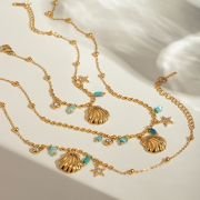 European and American cross-border INS style 18k gold stainless steel shell star set with rhinestones blue Milky Way.