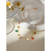 European and American cross-border INS style 18k gold stainless steel colored glass bead flower-shaped with heart pendant.