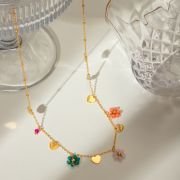 European and American cross-border INS style 18k gold stainless steel colored glass bead flower-shaped with heart pendant.