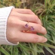 Simple style natural stone original stone pink crystal amethyst double four-claw fixed ring multi-color adjustable