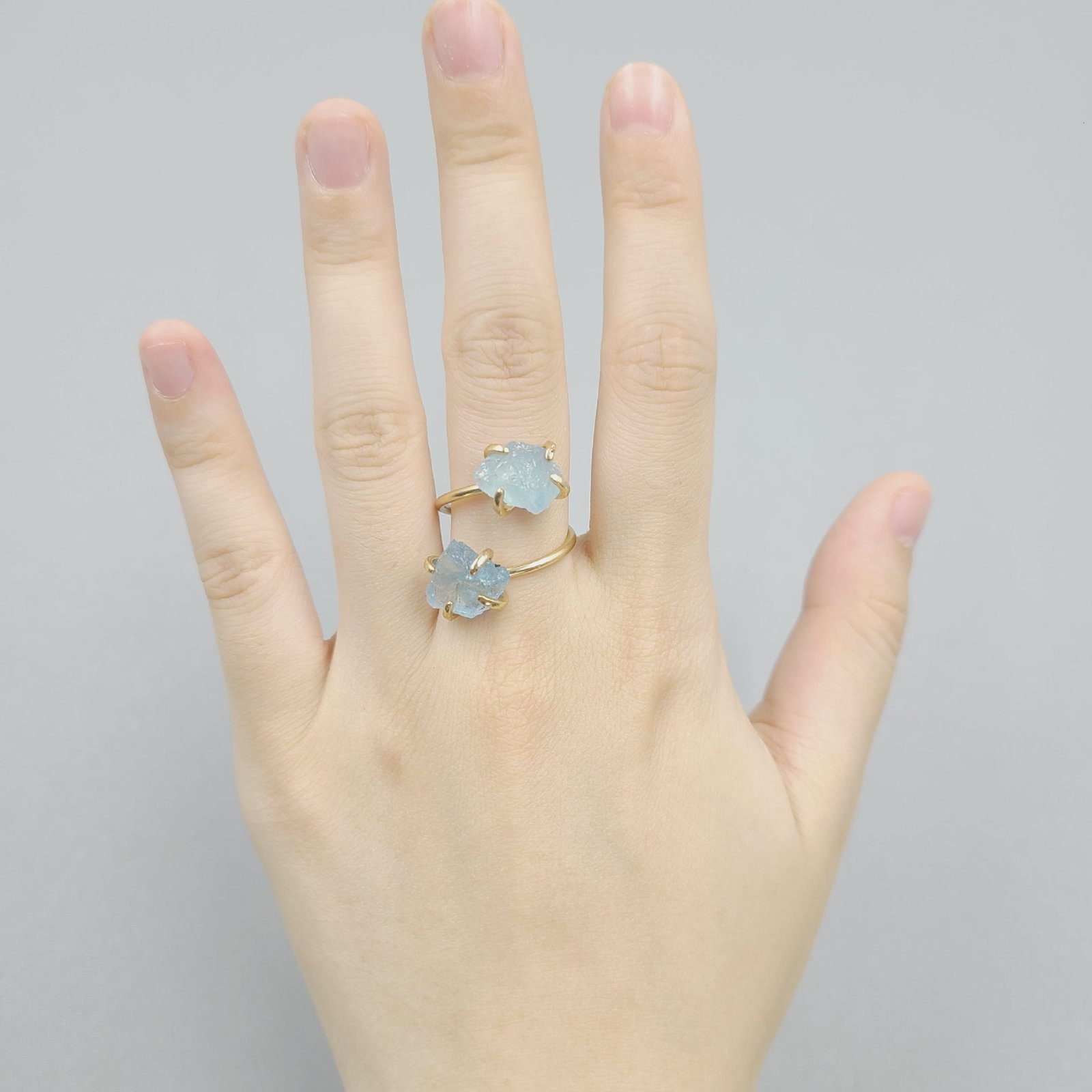 Simple style natural stone original stone pink crystal amethyst double four-claw fixed ring multi-color adjustable