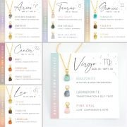 Personalized gift natural stone crystal set necklace card stainless steel birthday stone pendant twelve constellation necklace