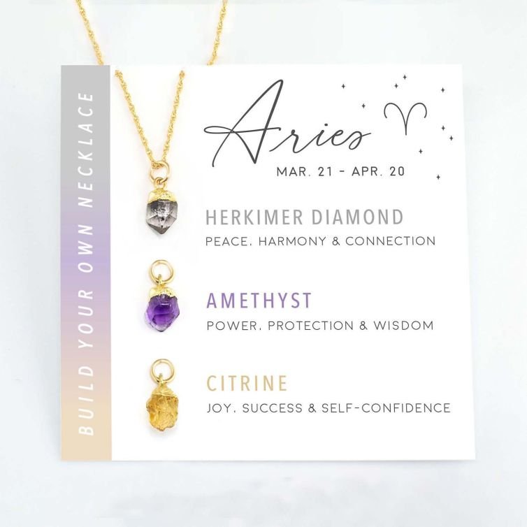 Personalized gift natural stone crystal set necklace card stainless steel birthday stone pendant twelve constellation necklace