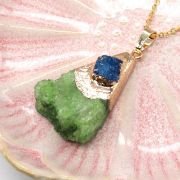 Natural stone crystal tooth triangular pendant necklace. Fashionable crystal inlaid agate pendant necklace jewelry gift.