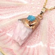 Natural stone crystal tooth triangular pendant necklace. Fashionable crystal inlaid agate pendant necklace jewelry gift.