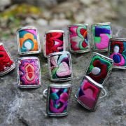 Yunnan ethnic style Miao silver old embroidery ring adjustable, square