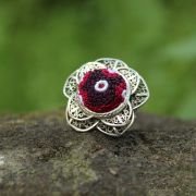 Yunnan ethnic style Miao silver old embroidery ring, adjustable, rose shape