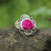 Yunnan ethnic style Miao silver old embroidery ring, adjustable, rose shape