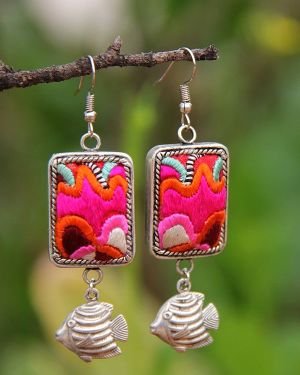 Miao ethnic style earrings clothing accessories retro old Miao silver inlaid handmade embroidery pieces old embroidery
