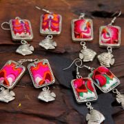 Miao ethnic style earrings clothing accessories retro old Miao silver inlaid handmade embroidery pieces old embroidery