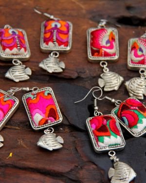 Miao ethnic style earrings clothing accessories retro old Miao silver inlaid handmade embroidery pieces old embroidery