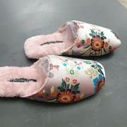 Chinese ethnic style embroidered satin cotton slippers women’s autumn and winter home indoor non-slip plush warm slippers