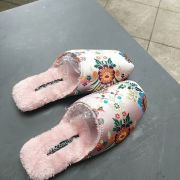 Chinese ethnic style embroidered satin cotton slippers women’s autumn and winter home indoor non-slip plush warm slippers