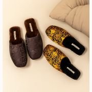Chinese ethnic style embroidered satin cotton slippers women’s autumn and winter home indoor non-slip plush warm slippers