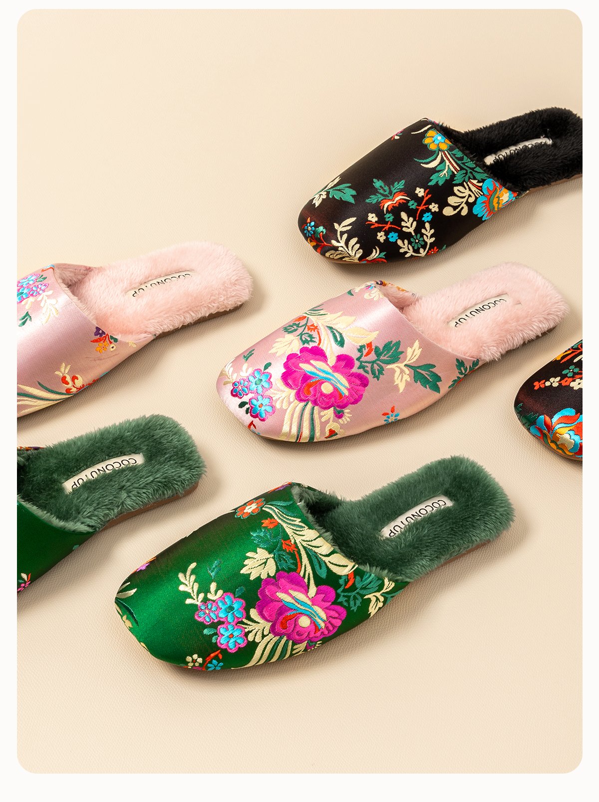 Chinese ethnic style embroidered satin cotton slippers women’s autumn and winter home indoor non-slip plush warm slippers